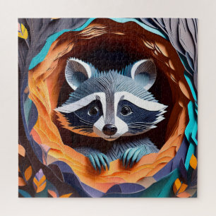 Paper Art Baby Raccoon in Tree 3D
