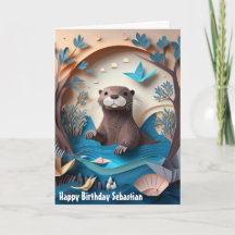 Paper Art Niedlich Otter Happy Birthday Card