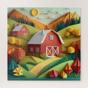 Paper Art Origami Style Bauernszene