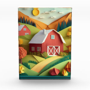 Paper Art Origami Style Bauernszene Fotoblock