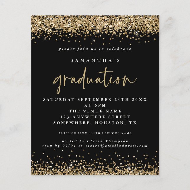 PAPER Black Gold Glitzer Abschluss Einladung Flyer (Vorne)