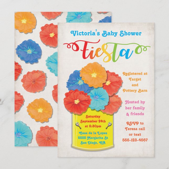 Paper Blume kann Fiesta Baby Dusche Einladung (Vorne/Hinten)