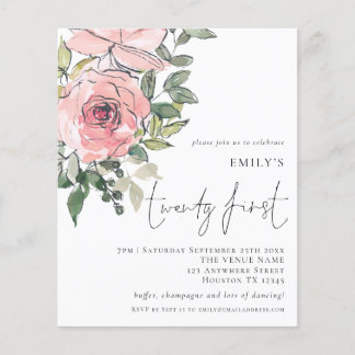 PAPER Blush Pink Florals 21. Geburtstag Einladung Flyer