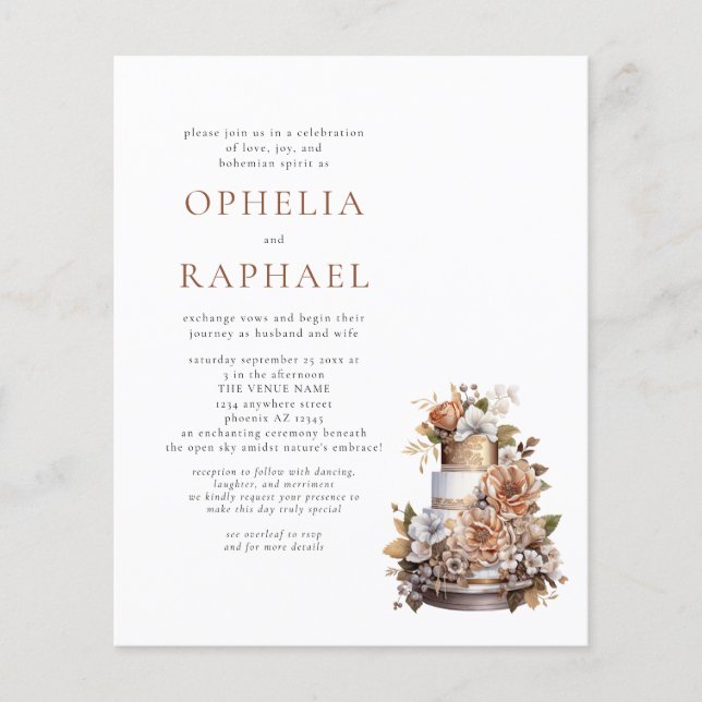 PAPER Boho Cake Florals Bohemisch Hochzeit Einladu Flyer (Vorne)