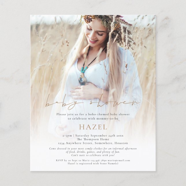 PAPER Boho Foto Overlay Gold Script Babydusche Flyer (Vorne)