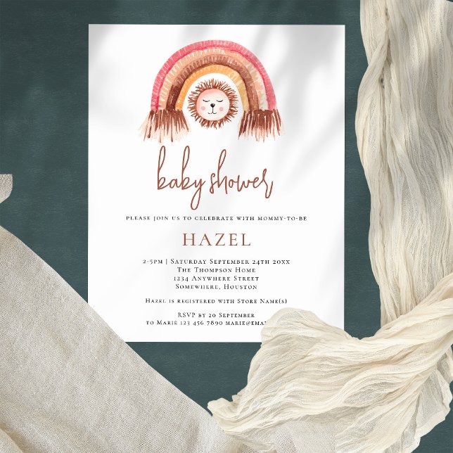 PAPER Boho Niedlich Lion Rainbow Baby Dusche einla Flyer (Von Creator hochgeladen)