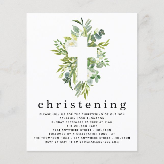 PAPER Botanische Blätter Cross Christening Einladu Flyer (Vorne)