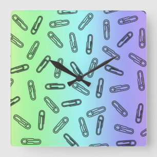 Paper Clips Over Rainbow Quadratische Wanduhr