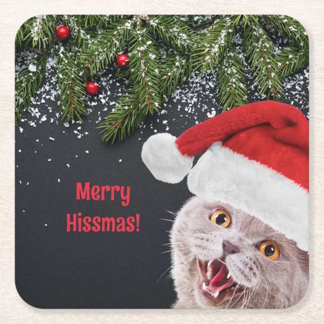 Paper Coaster, Merry Hissmas  Rechteckiger Pappuntersetzer (Vorderseite)