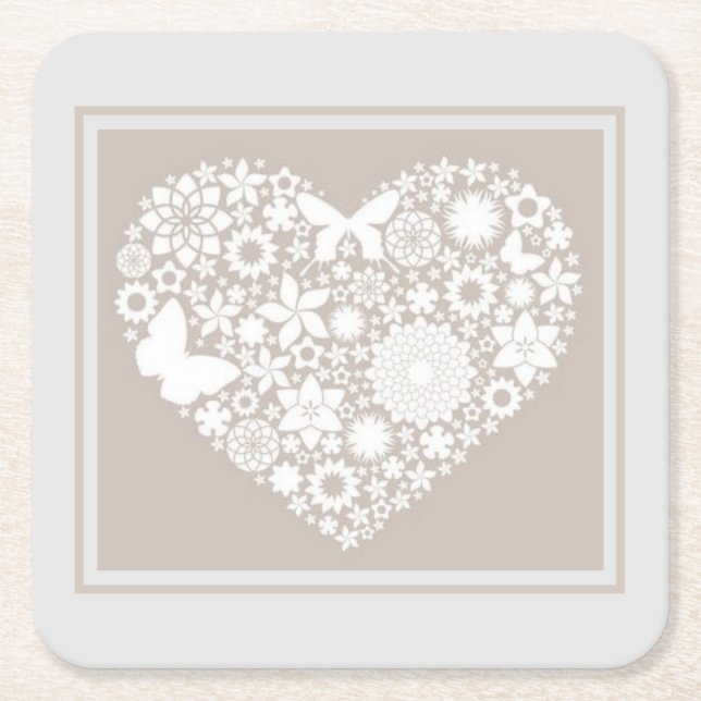 Paper Coasters - Heart Rechteckiger Pappuntersetzer (Vorderseite)