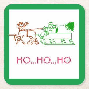 Paper Coasters - Weihnachtsmann und Rentiere Rechteckiger Pappuntersetzer