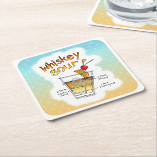 PAPER COASTERS - WHISKEY SOUR REZEPT COCKTAIL KUNS RECHTECKIGER PAPPUNTERSETZER