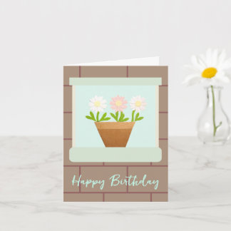 Paper Craft Daisies at House Window Birthday Card Karte