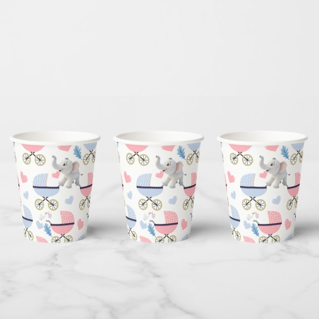 Paper Cup Baby Stroller Stork Elephant Hearts  Pappbecher (Multi)