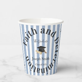Paper Cup Blue & White Stripe Graduate 2026 Pappbecher