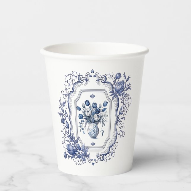 Paper Cup Delft Blue Floral Party Tableware Pappbecher (Vorderseite)