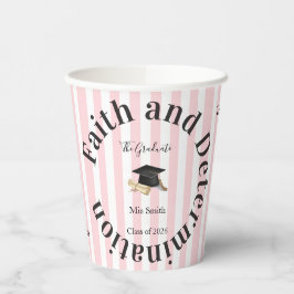 Paper Cup Pink & White Stripe Graduate 2026 Pappbecher