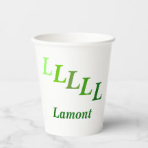 Paper Cup - Stepped Initials, Name in Grüntönen