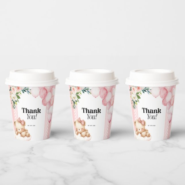 Paper Cups Baby Dusche Danke Pink Girl Bear Pappbecher (Multi)