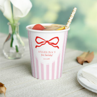  Paper Cups Baby's first birthday with soft pink. Pappbecher