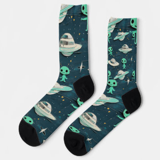 Paper Cut Out Aliens and UFOs Socken