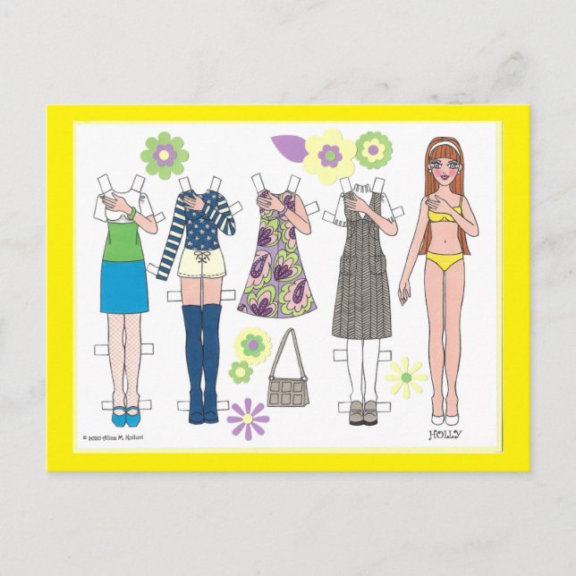 Paper Doll Postcard MOD DOLLIES HOLLY Postkarte (Vorderseite)