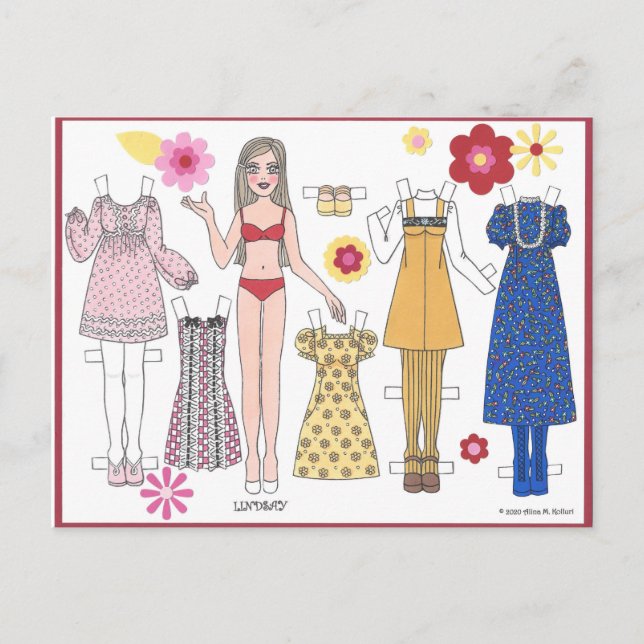 Paper Doll Postcard MOD DOLLIES "Lindsay" Postkarte (Vorderseite)