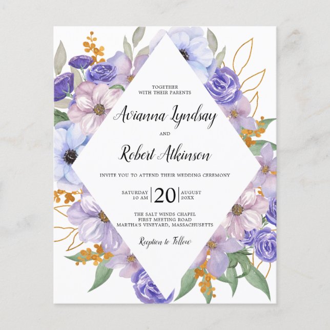 PAPER Dusty Lila Floral Wedding Einladung Flyer (Vorne)