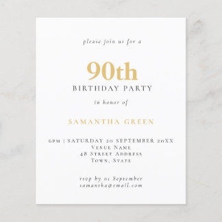 PAPER Einfache Text Gold 90. Geburtstag Einladung Flyer