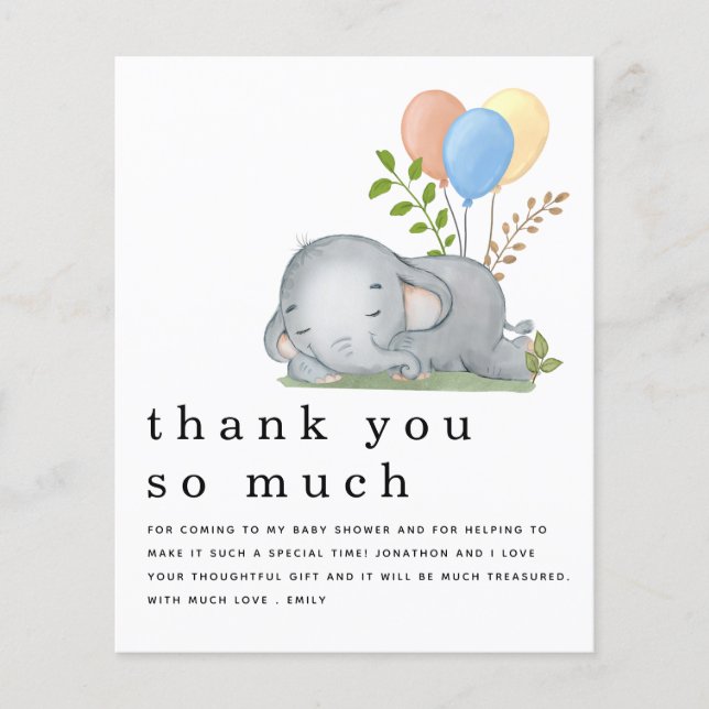 PAPER Elephant Blue Boy Baby Dusche Vielen Dank Flyer (Vorne)