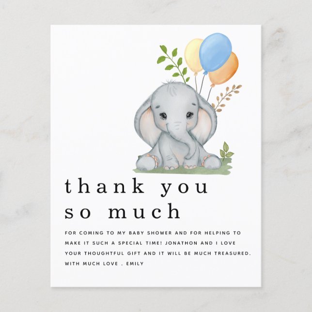 PAPER Elephant Boy Baby Dusche Blau Vielen Dank Flyer (Vorne)