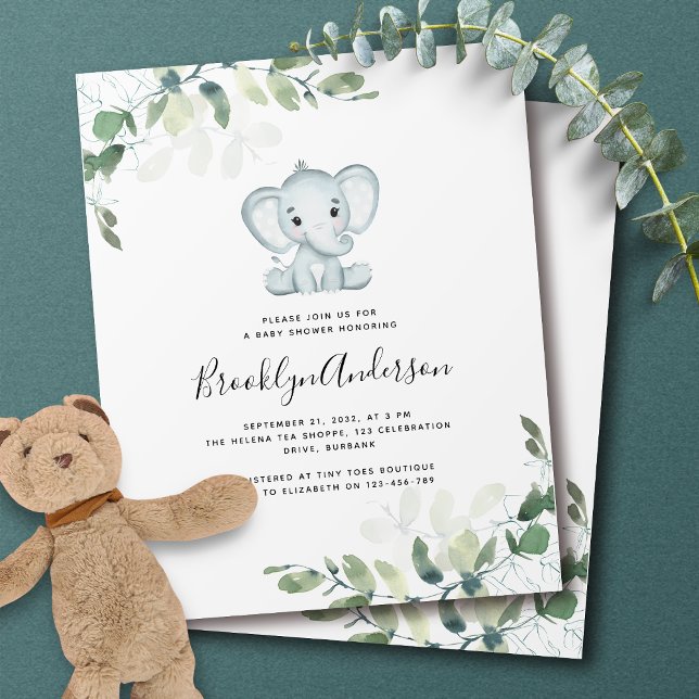 PAPER Elephant Eucalyptus Baby Shower Einladung Flyer (Von Creator hochgeladen)