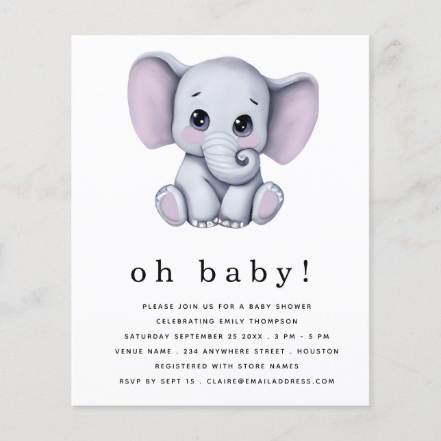 PAPER Elephant Gender Neutral Baby Shower einladen Flyer (Vorne)