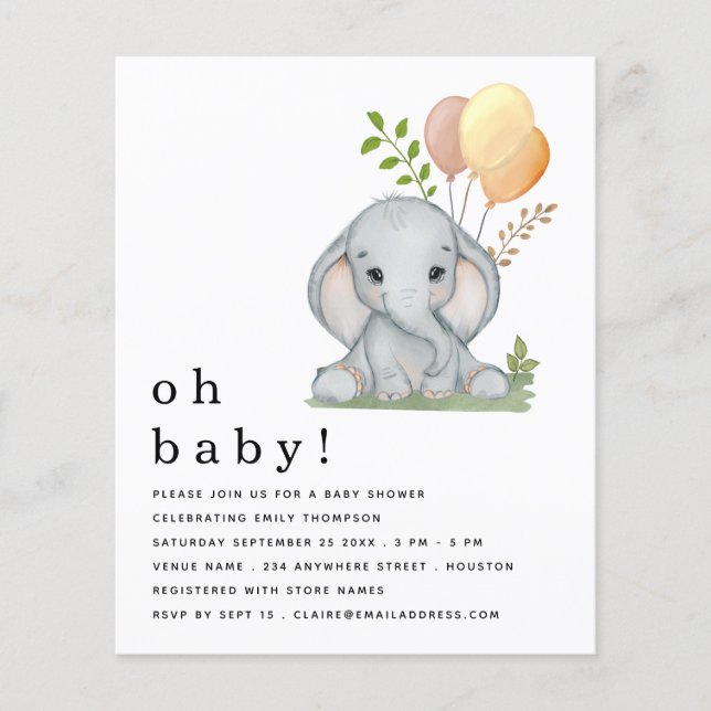 PAPER Elephant Gender Neutral Baby Shower einladen Flyer (Vorne)