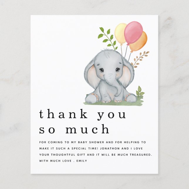 PAPER Elephant Girl Baby Dusche Pink Vielen Dank Flyer (Vorne)