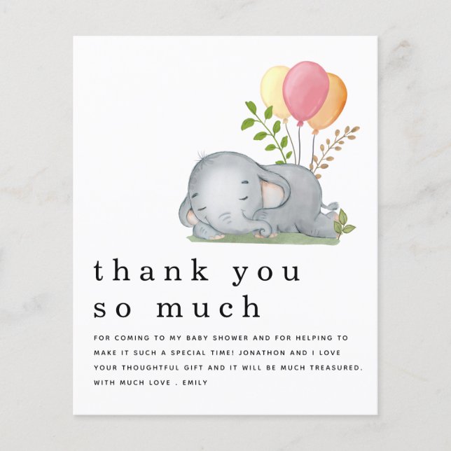 PAPER Elephant Pink Girl Baby Dusche Vielen Dank Flyer (Vorne)