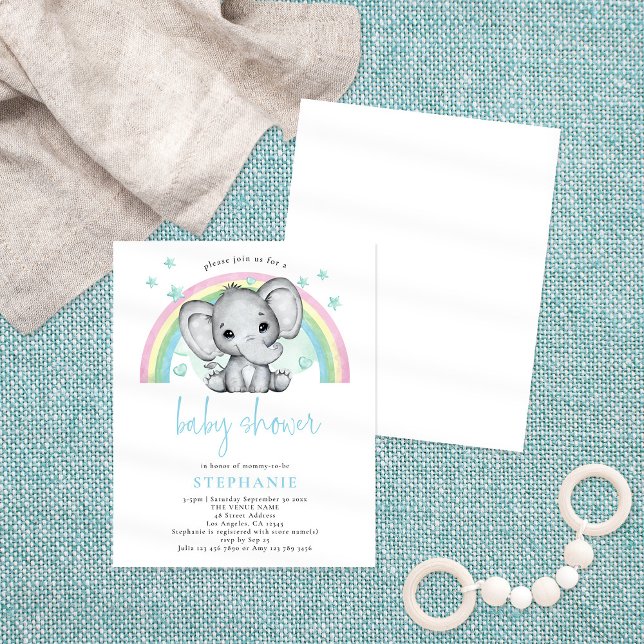 PAPER Elephant Rainbow Blue Baby Dusche Flyer (Von Creator hochgeladen)