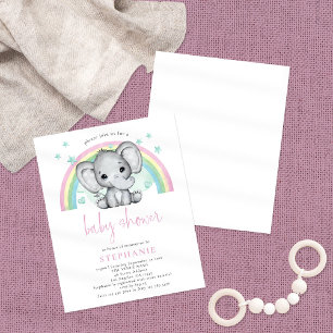 PAPER Elephant Rainbow Pink Baby Dusche Flyer