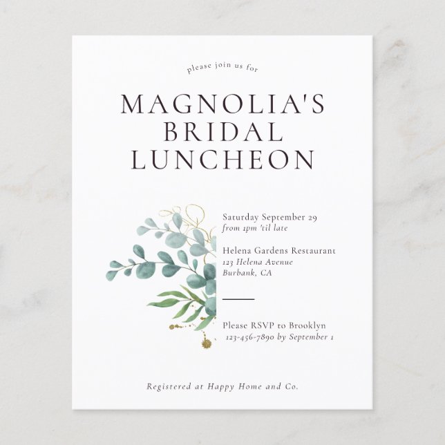 PAPER Eucalyptus Bridal Luncheon Einladung Flyer (Vorne)
