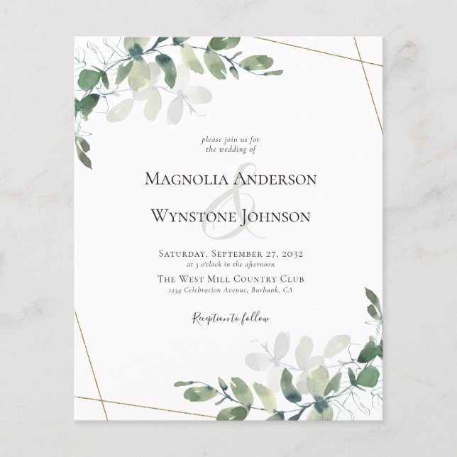 PAPER Eukalyptus Greenery Gold Wedding Einladung Flyer (Vorne)