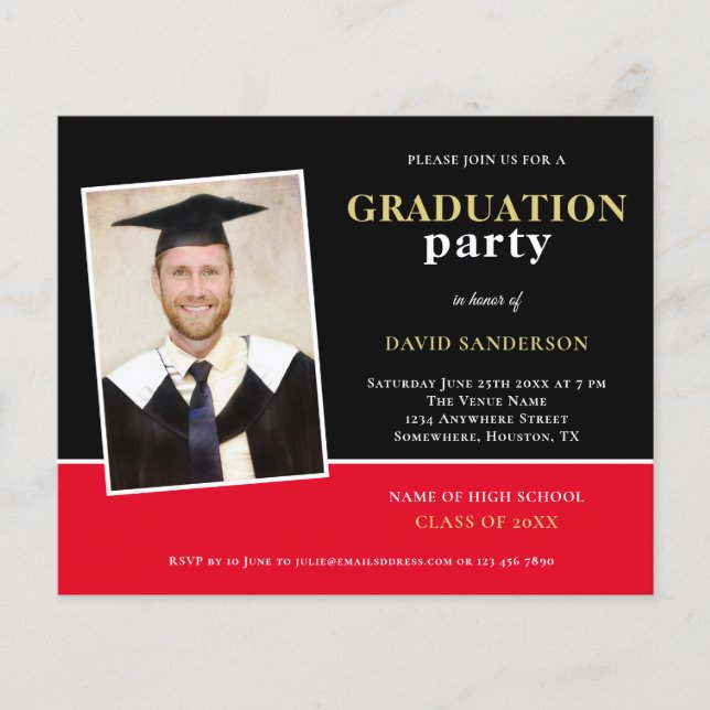 PAPER Gold Black Red Foto Grad Party Einladung Flyer (Vorne)