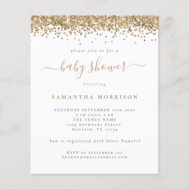 PAPER Gold Glitter Girl or Boy Baby Shower Flyer (Vorne)