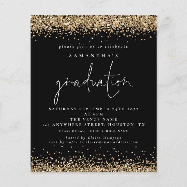 PAPER Gold Glitzer 2022 Abschluss Black Invite Flyer (Vorne)