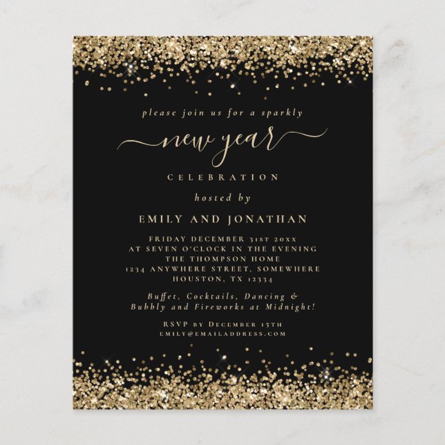 PAPER Gold Glitzer Black Silvester Party Flyer (Vorne)