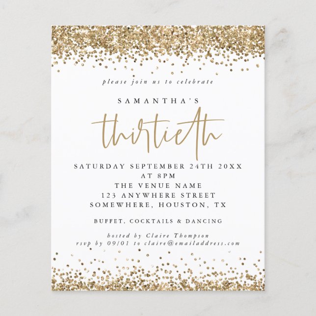 PAPER Gold Glitzer Dreißigste Party Einladung Flyer (Vorne)