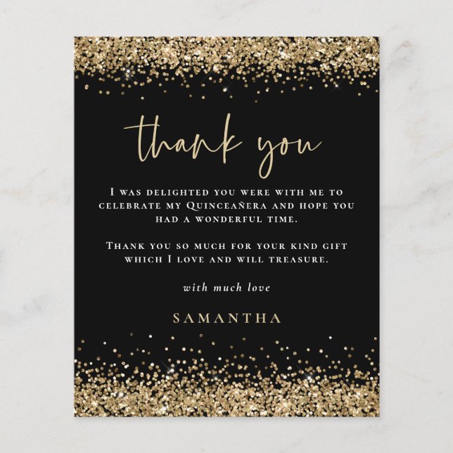 PAPER Gold Glitzer Quinceañera Party dank Black Flyer (Vorne)