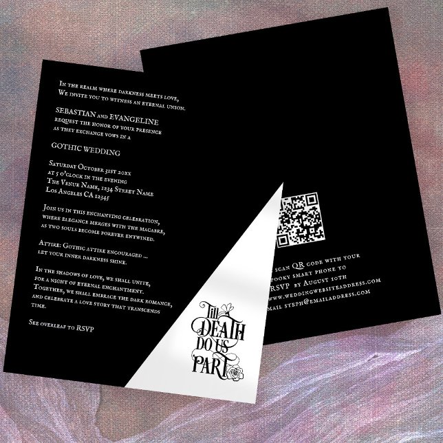 PAPER Gothic bis Tod tun uns Teil QR Hochzeit Flyer (Front and back view)