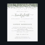 PAPER Green Glitter Flyer<br><div class="desc">Green Glitter Twenty First Party lädt ein. A great value PAPER (not card) alternative WITHOUT ENWICKES at SMALLER size 4.5" x 5.6" and at budget price. (Standard A6 enwickes are the nearest size to fit) A border of falsch glitter in green is at the top on each side, and twenty...</div>