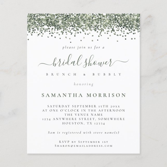 PAPER Green Glitzer Bridal Dusche Einladung Flyer (Vorne)