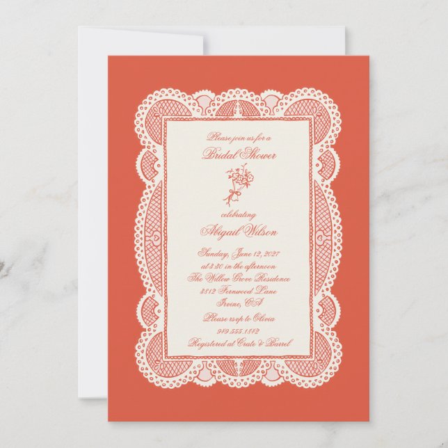 Paper Lace Bridal Shower  Einladung (Vorderseite)